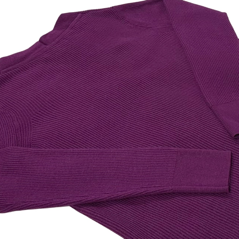 Banana Republic Ribbed V-Neck Sweater Small Purple Plum Wool Blend Long Sleeve - Picture 5 of 9